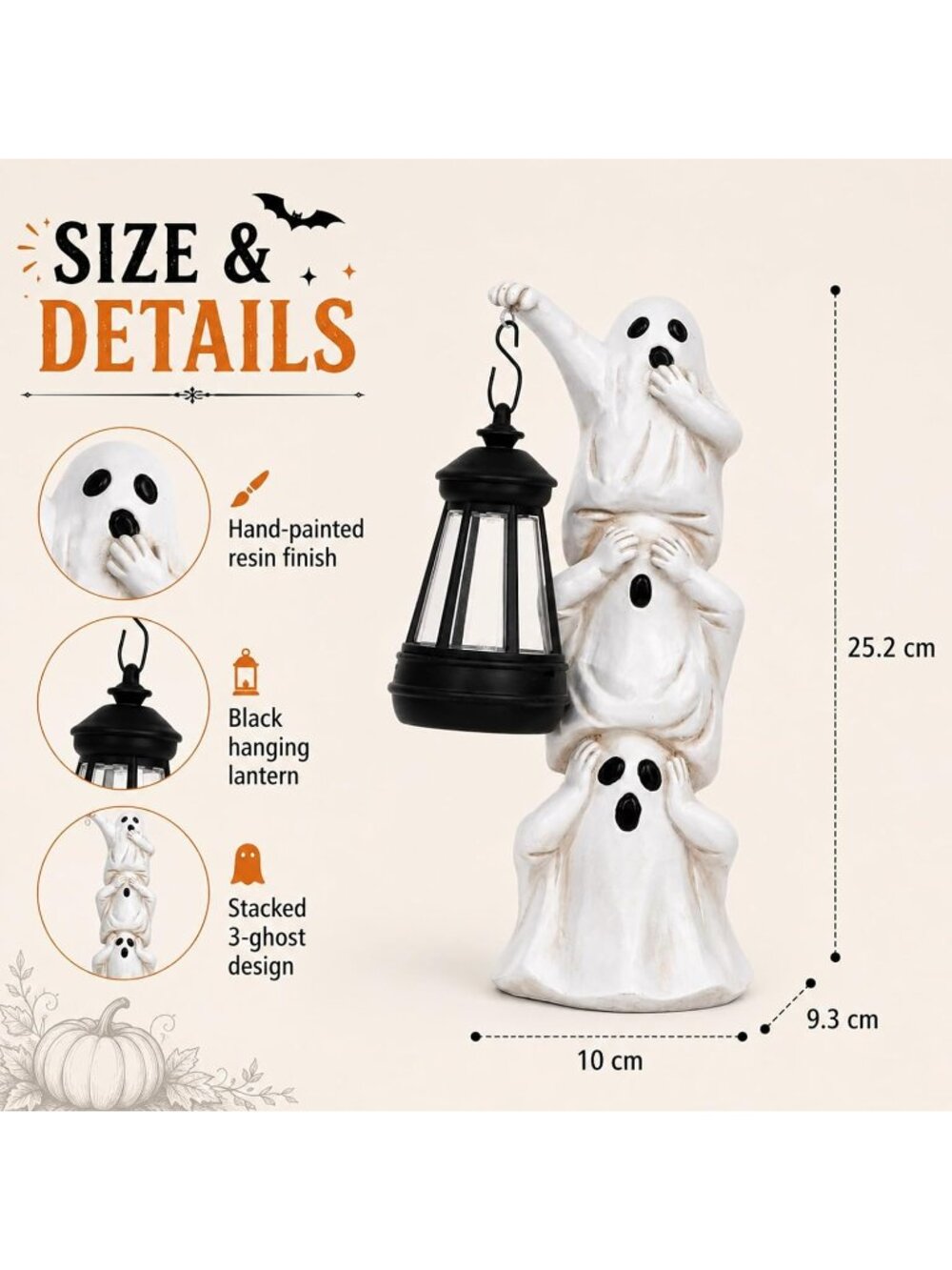 Outdoor Halloween Ghost Statue Decor - Cute Light Up Garden Yard Decoration - Picture 2 of 6
